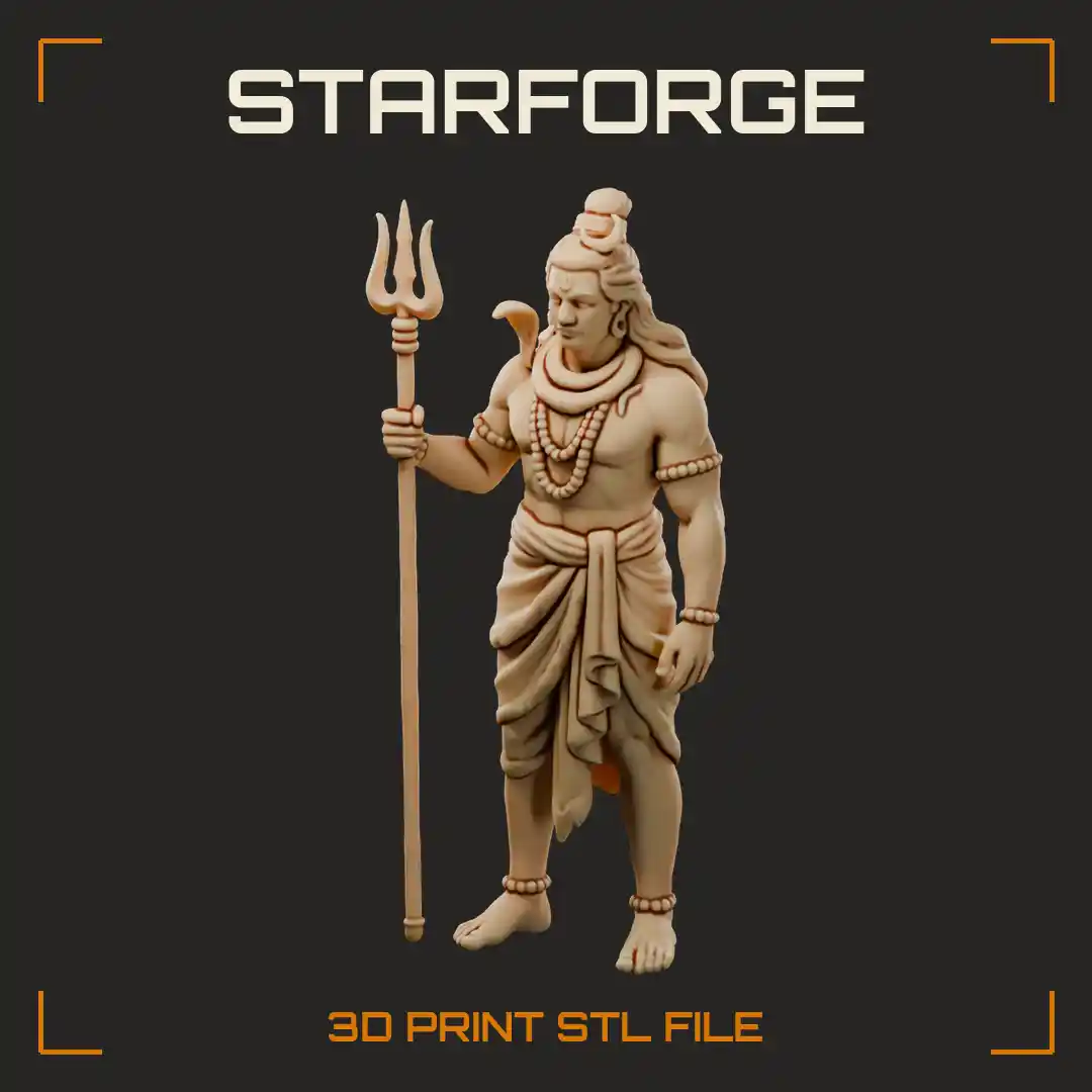 God Statue with Trident Long Beard Robe and Crown on Wave Plinth