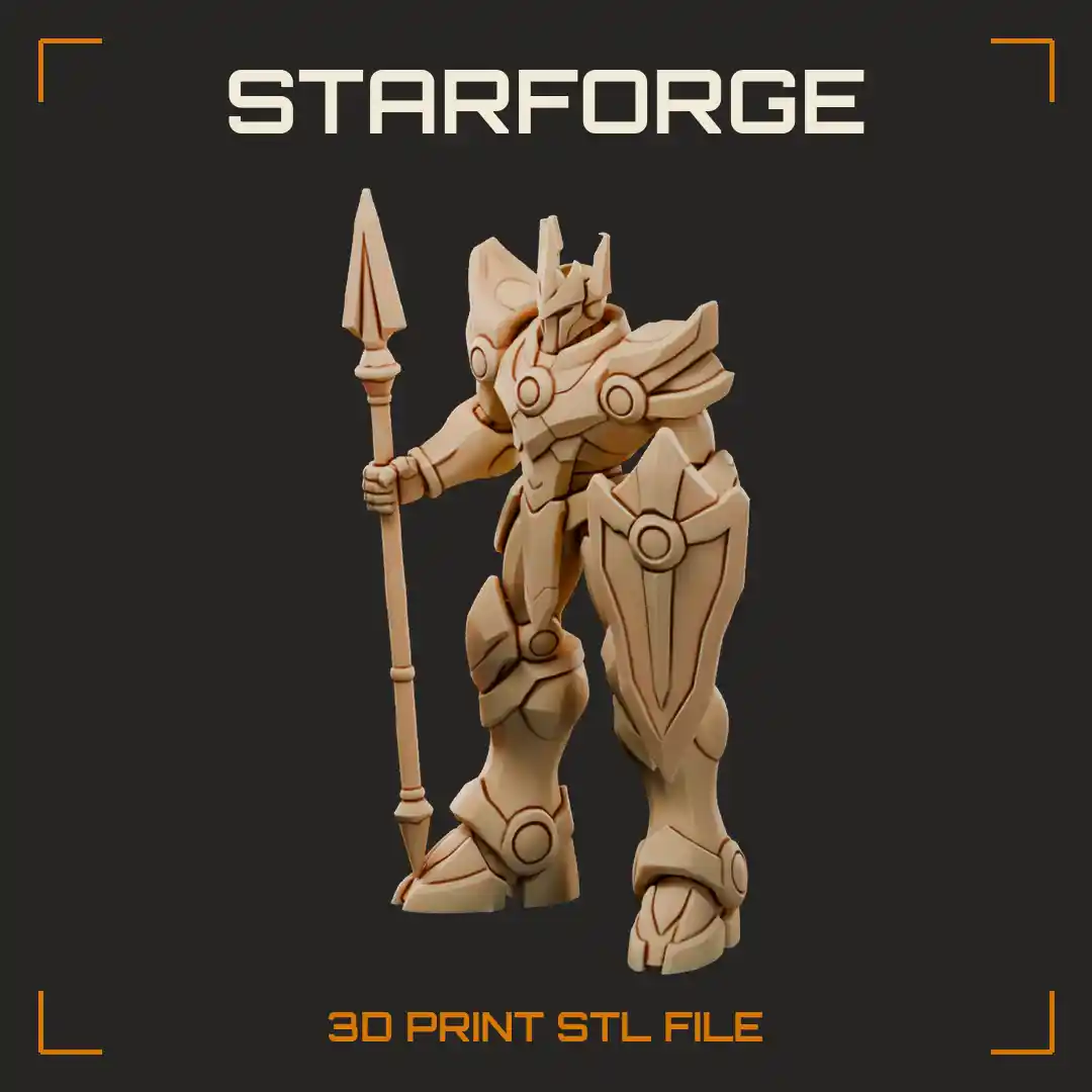 Gold Robot Royal Guardian Mech With Crown Crest and Halberd