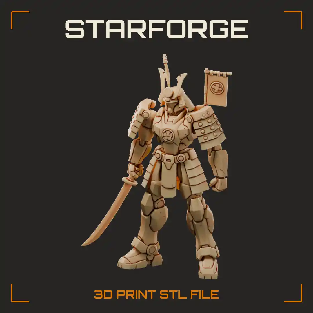 Gold Robot Samurai General Mech With Kabuto Crest and Naginata