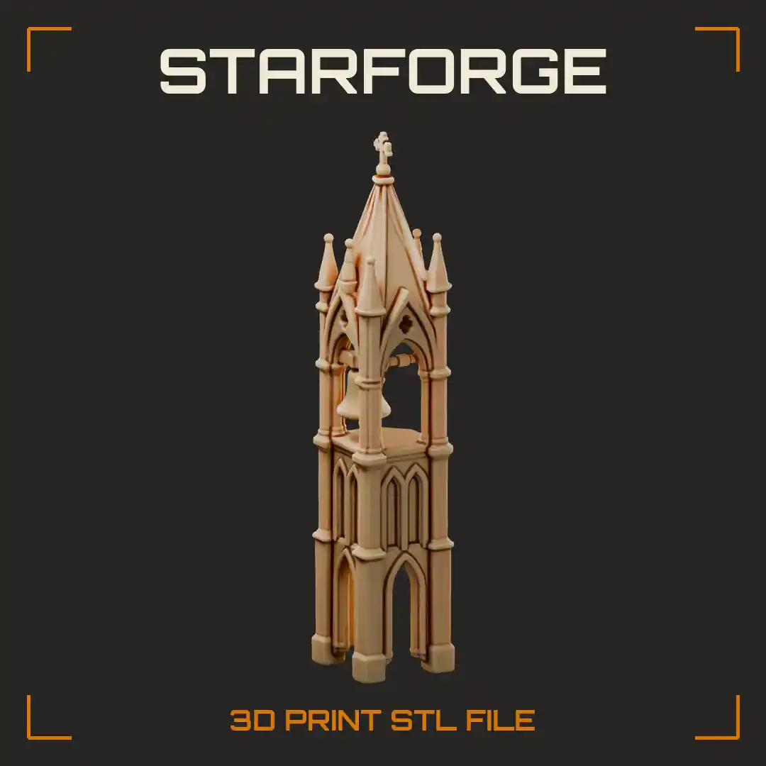 Gothic Bell Tower with Hanging Bell Pointed Spire Arched Openings and Stone Blocks
