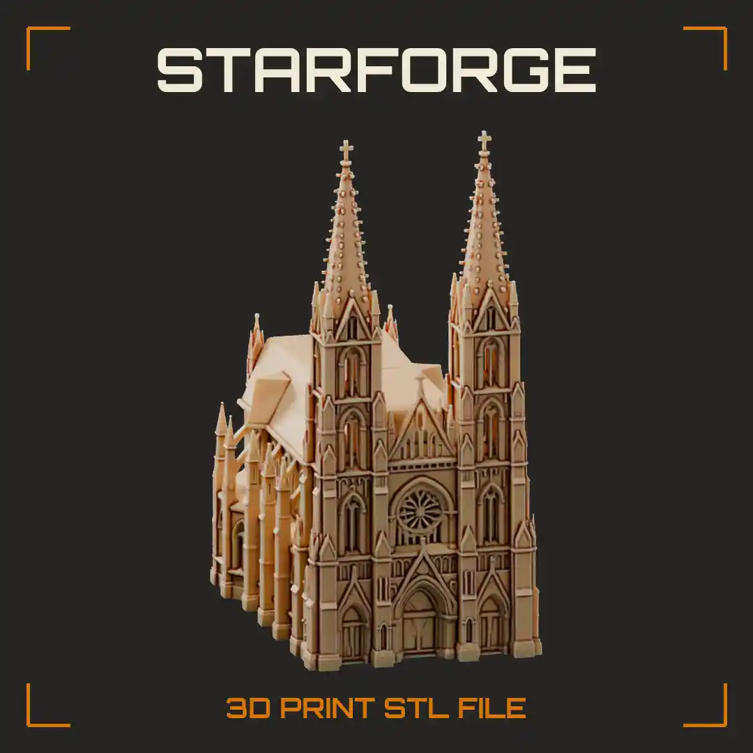 Gothic Cathedral with Twin Spires Rose Window Pointed Arches and Flying Buttresses