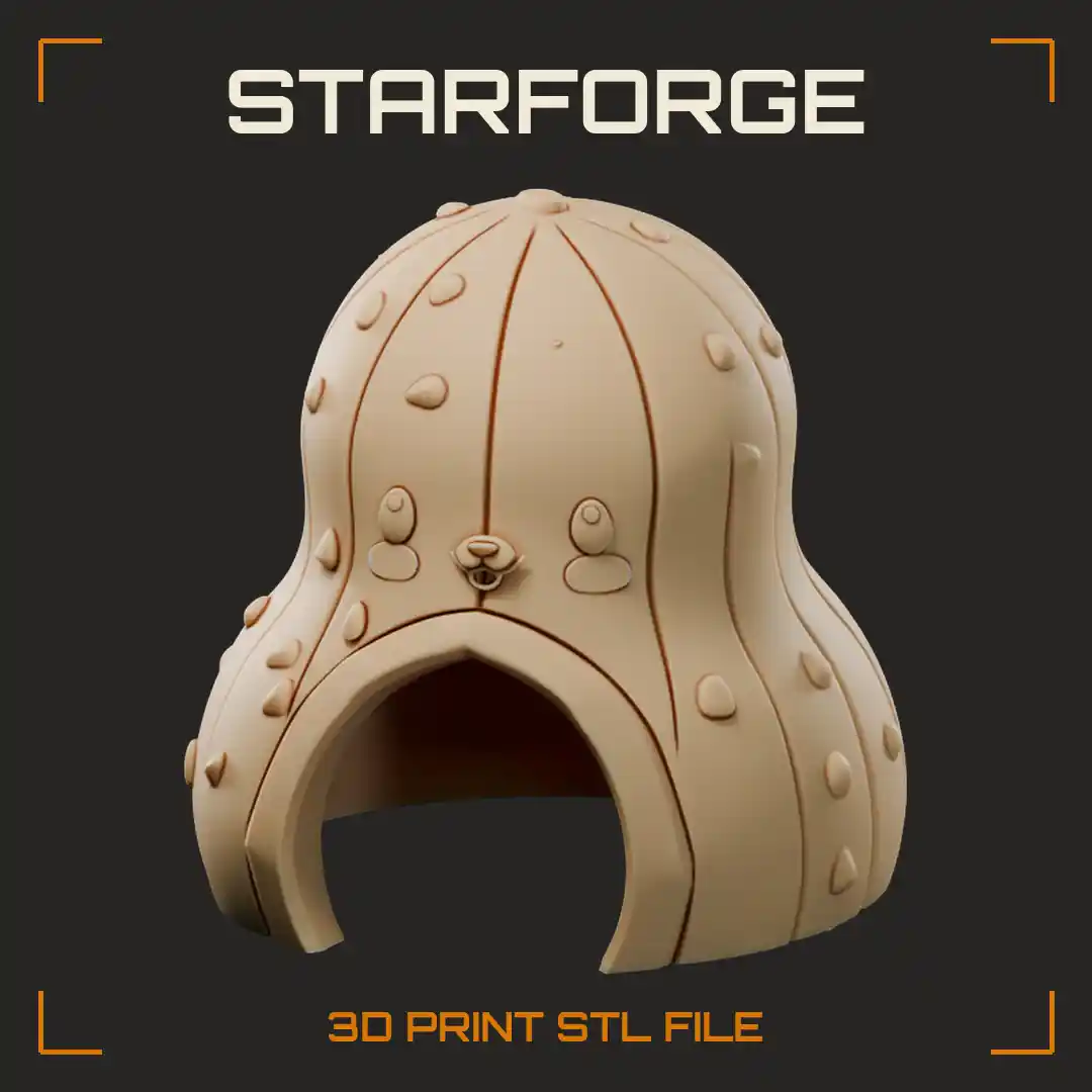 Gourd-Shaped Dome with Ribbed Segments Raised Studs Arched Entrance and Carved Animal Face Relief