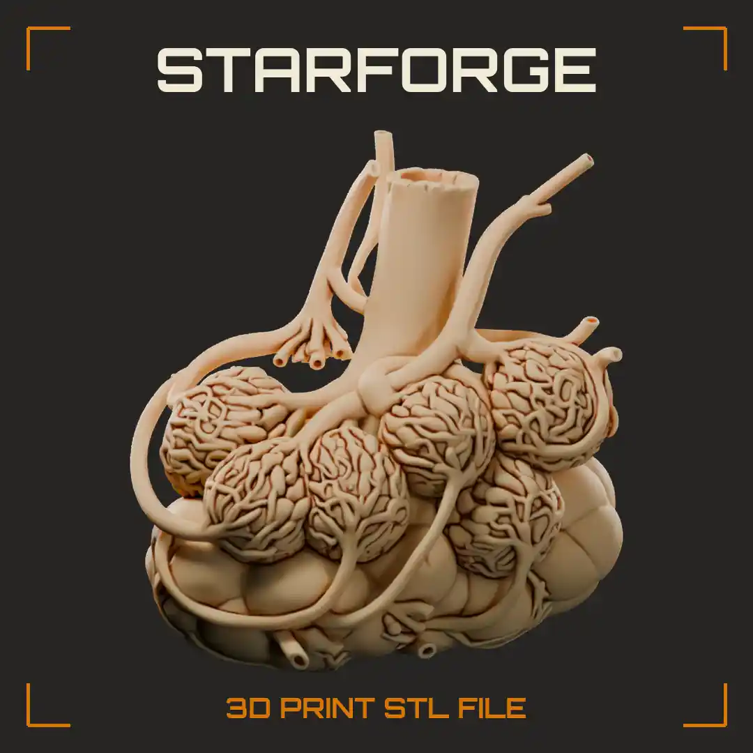 Grape-Like Alveolar Sacs on a Bronchiole Wrapped in a Fine Pulmonary Capillary Network - 3D Printable STL File