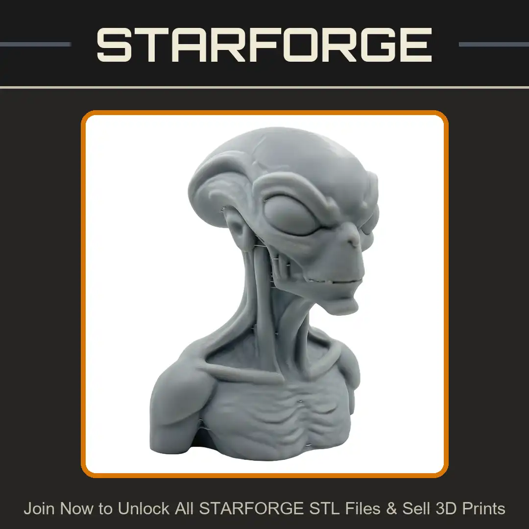 Grey Humanoid Alien Head Bust Elongated Cranium Crest Ribcage Neck Tendons Large Eyes - View 1 of 2