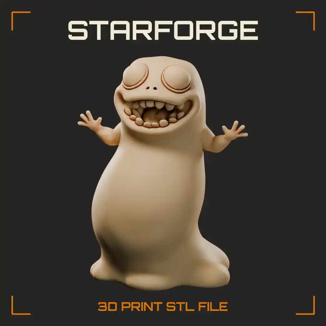 Grinning Bug-Eyed Slime Blob with Toothy Smile Tiny Waving Arms and Puddle Base - 3D Printable STL File