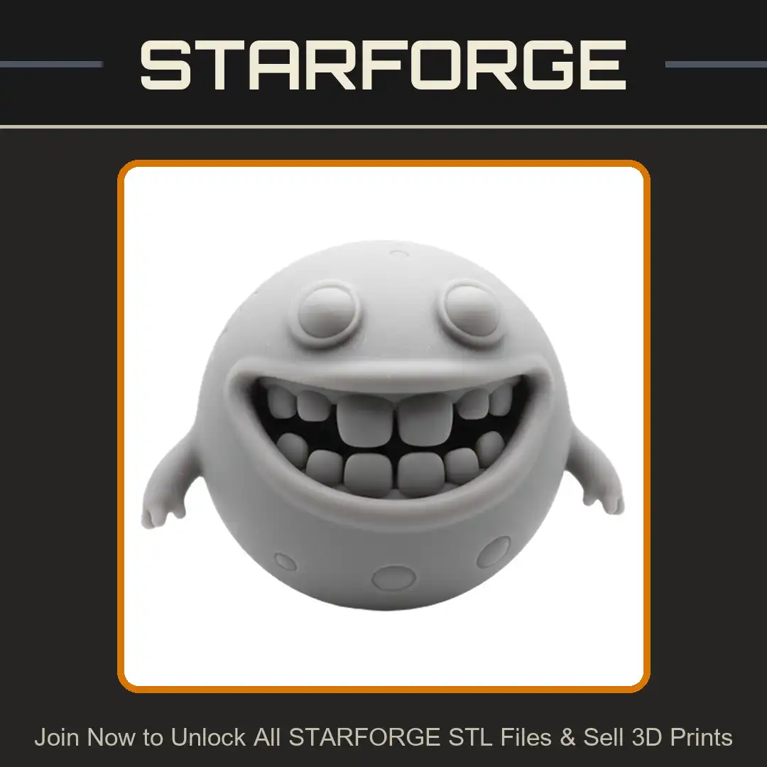 Grinning Cartoon Sphere Monster Bulging Eyes Big Teeth Lunar Moon Alien Craters Arms - View 1 of 2