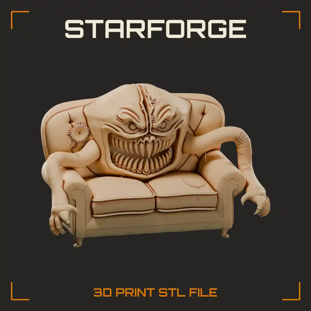 Grinning Monster Couch with Clawed Tentacle Arms and Stitched Tufted Leather Back