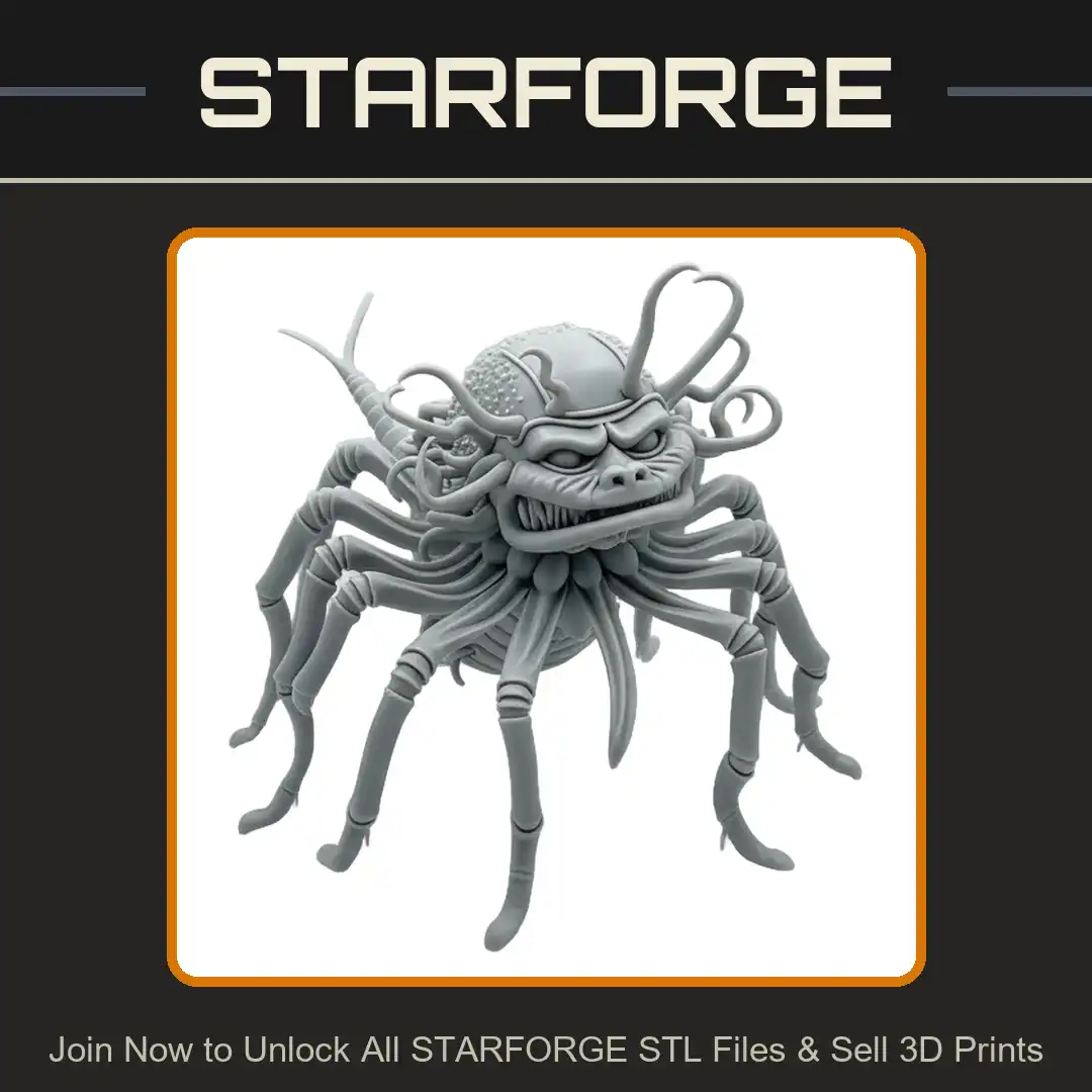 Grinning Multi Legged Segmented Spider Stinger Forked Tail Studded Tentacle Face Arachnid - View 1 of 2