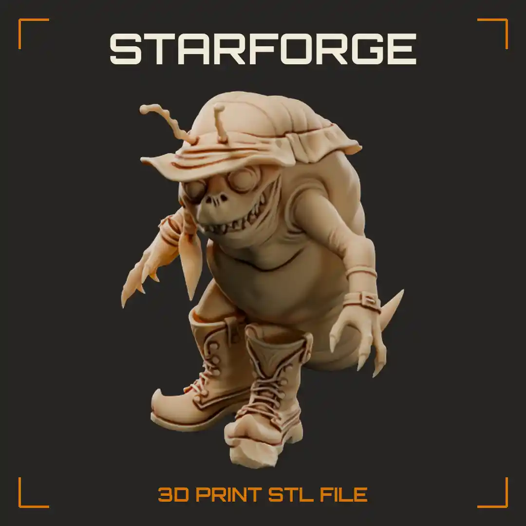 Grinning Slug Monster in Cowboy Hat and Laced Boots with Spiked Tail - 3D Printable STL File