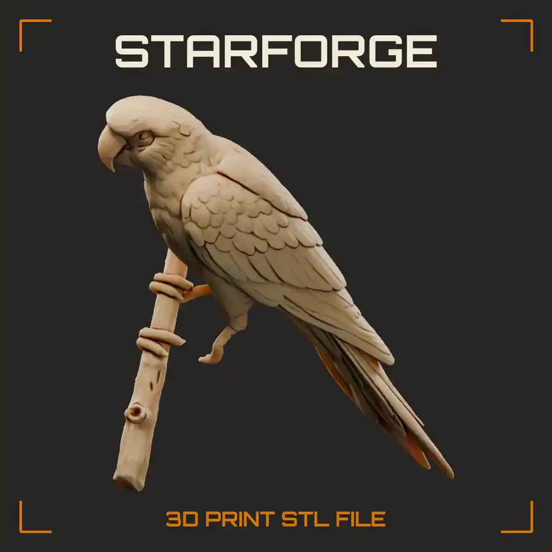 Hahns Macaw Perched With Green Body Red Shoulder Edge Bare Face And Long Tail - 3D Printable STL File