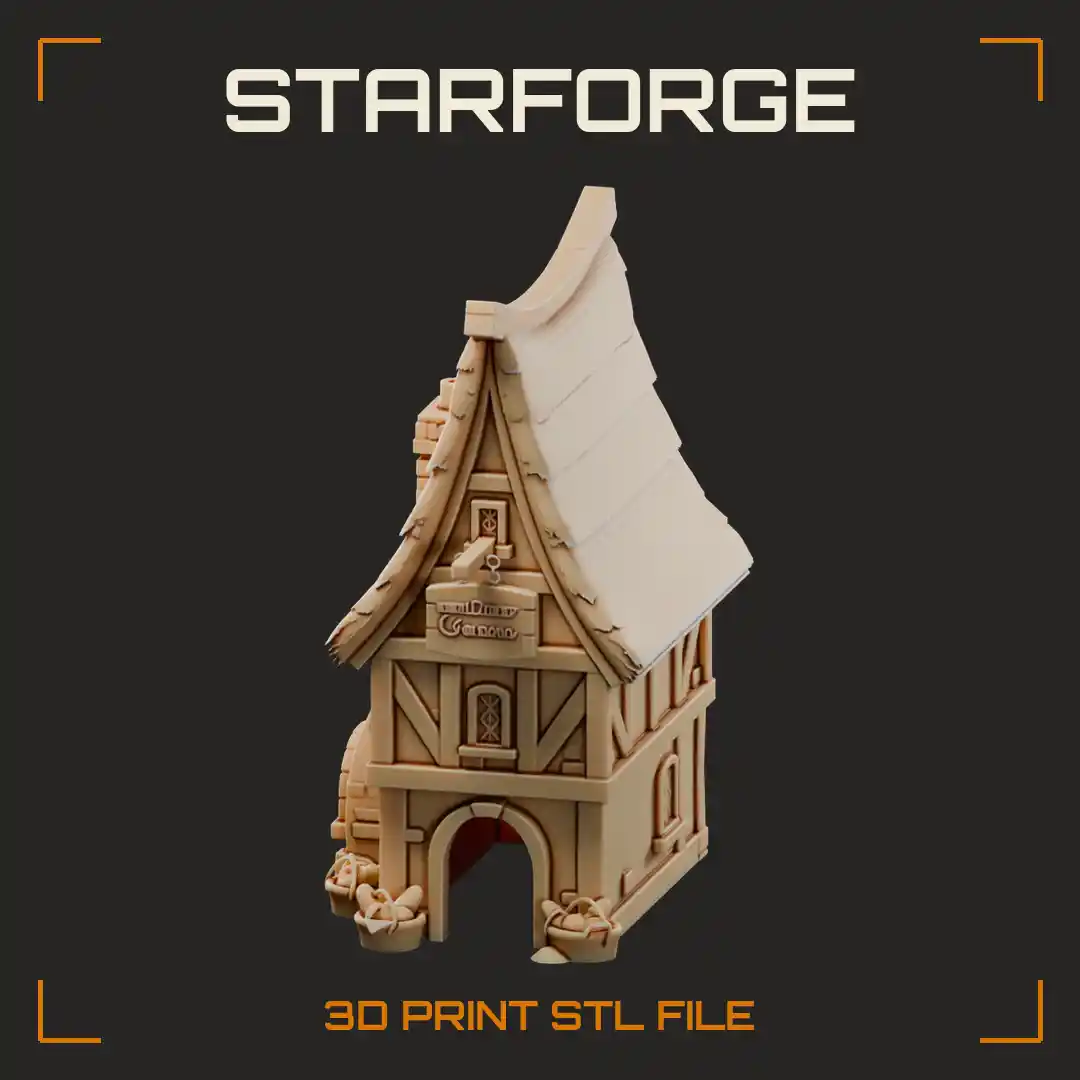 Half-Timbered Cottage Pet Hide with Arched Doorway Curved Plank Roof and Brick Oven