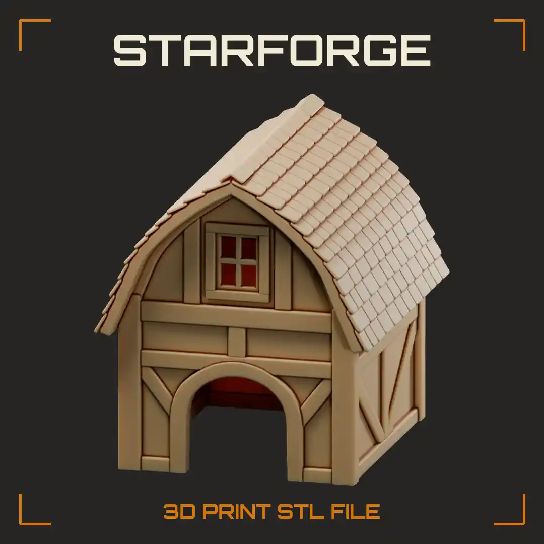 Half-Timbered Gambrel Roof Pet Hide with Arched Doorway and Shingled Roof