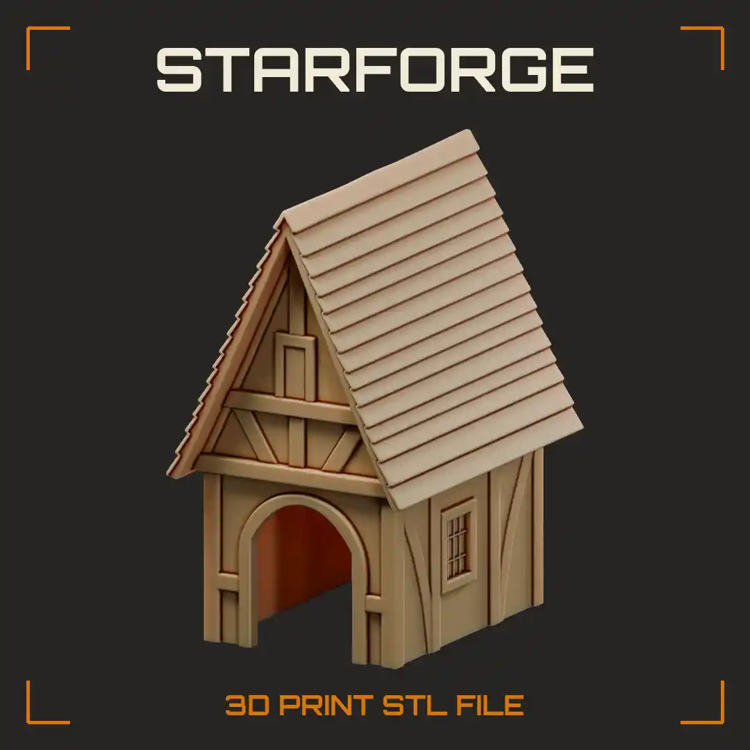 Half-Timbered Medieval Cottage Pet Hide with Arched Doorway and Plank Roof