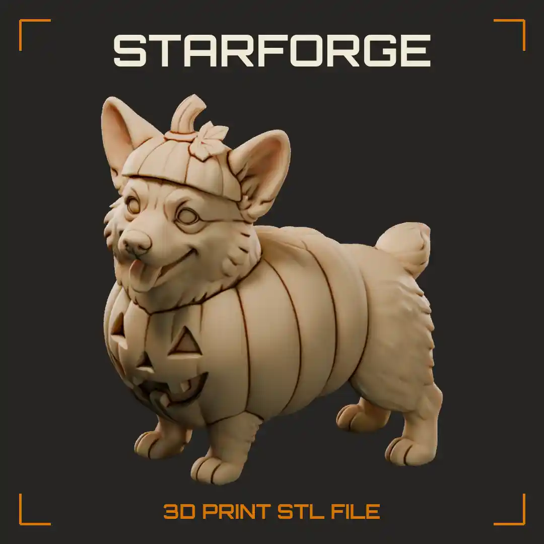 Halloween Corgi Sitting in Carved Pumpkin with Big Ears