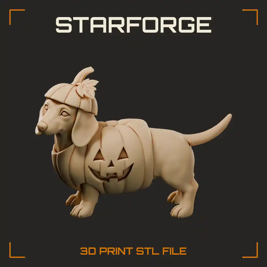 Halloween Dachshund Sitting in Carved Pumpkin with Long Ears and Ribbed Rind
