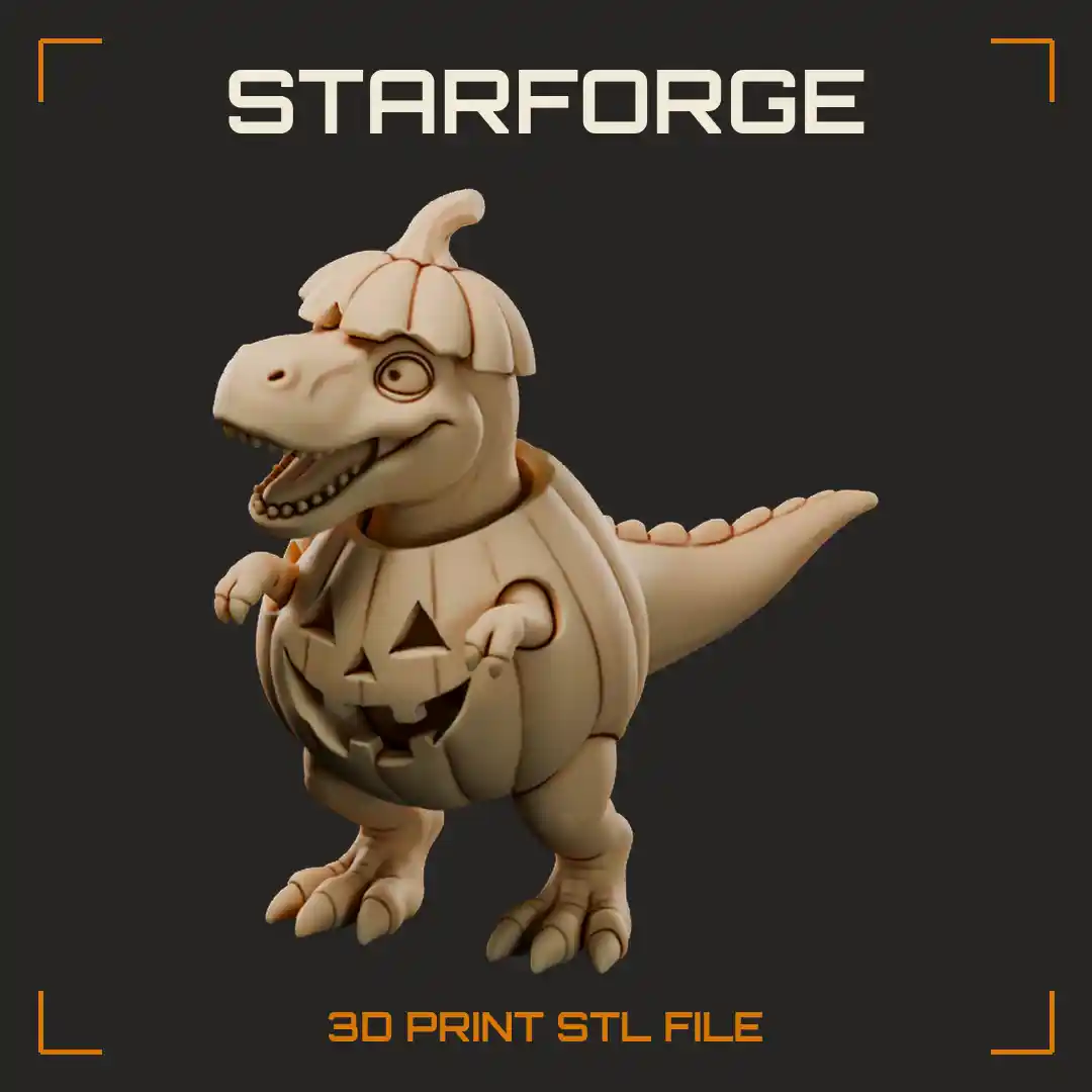 Halloween Dinosaur Hatching from Pumpkin with Scaled Head Tiny Arms and Ribbed Rind