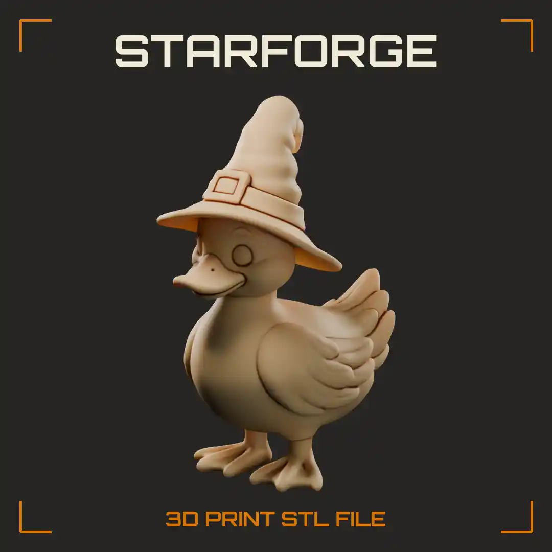 Halloween Duck In Witch Hat With Webbed Feet Folded Wings And Pumpkin Base