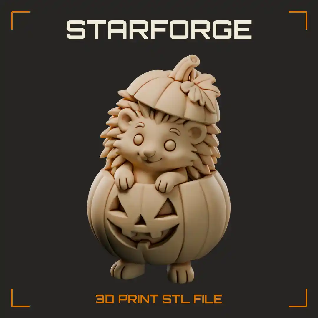 Halloween Hedgehog Peeking From Hollow Pumpkin With Spines
