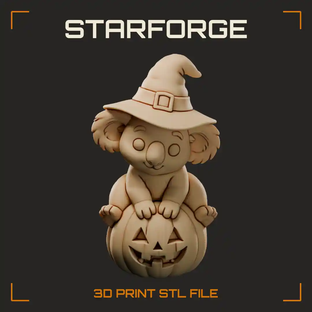 Halloween Koala Hugging Carved Pumpkin with Fluffy Ears