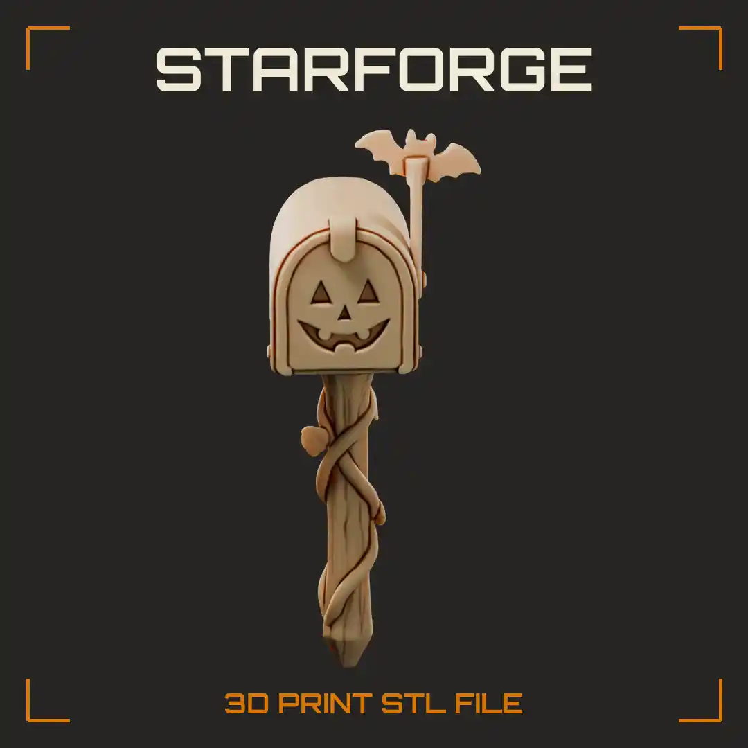 Halloween Mailbox with Bat Flag Arched Lid Crooked Post and Spider Web Detail