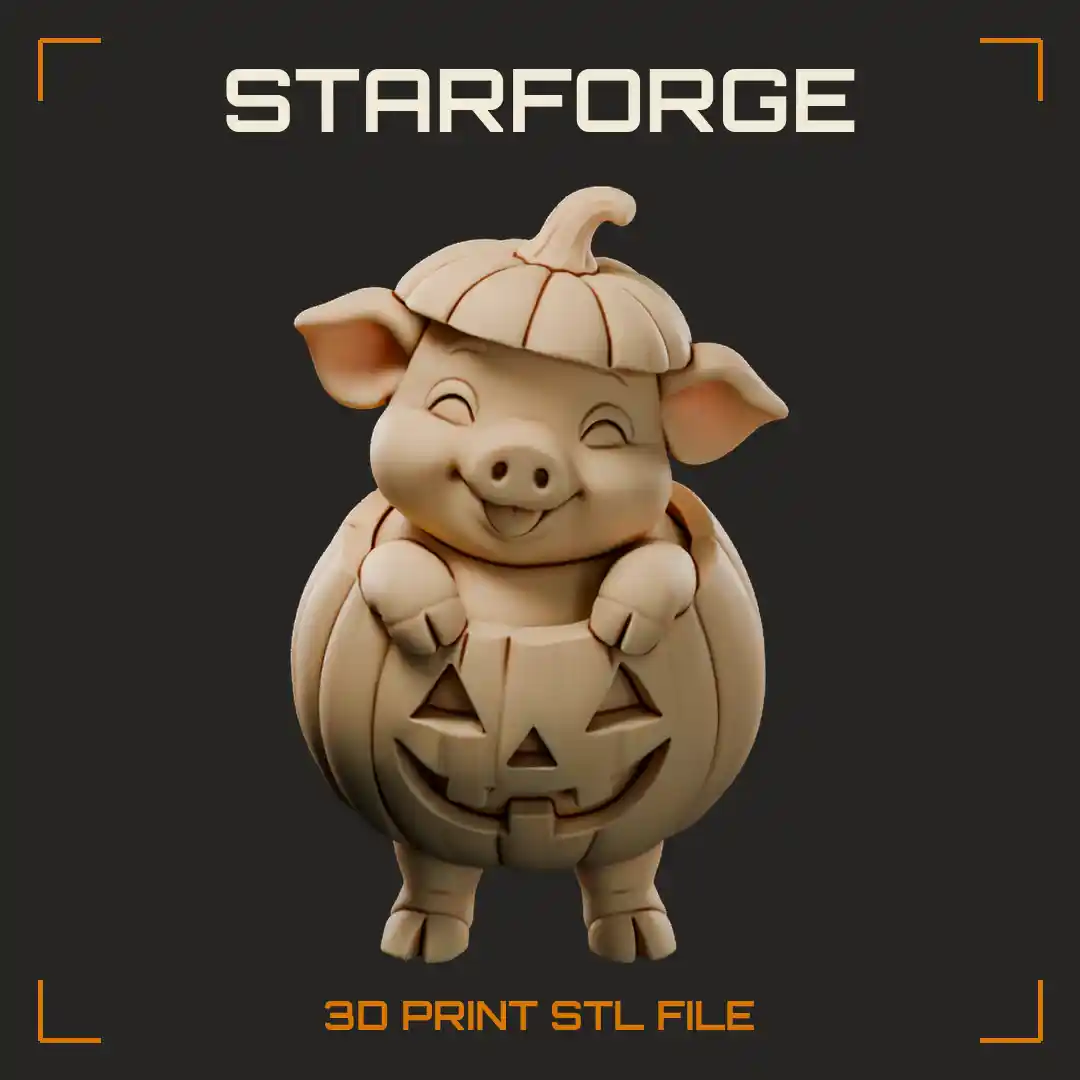Halloween Pig Sitting in Carved Pumpkin with Curly Tail and Snout