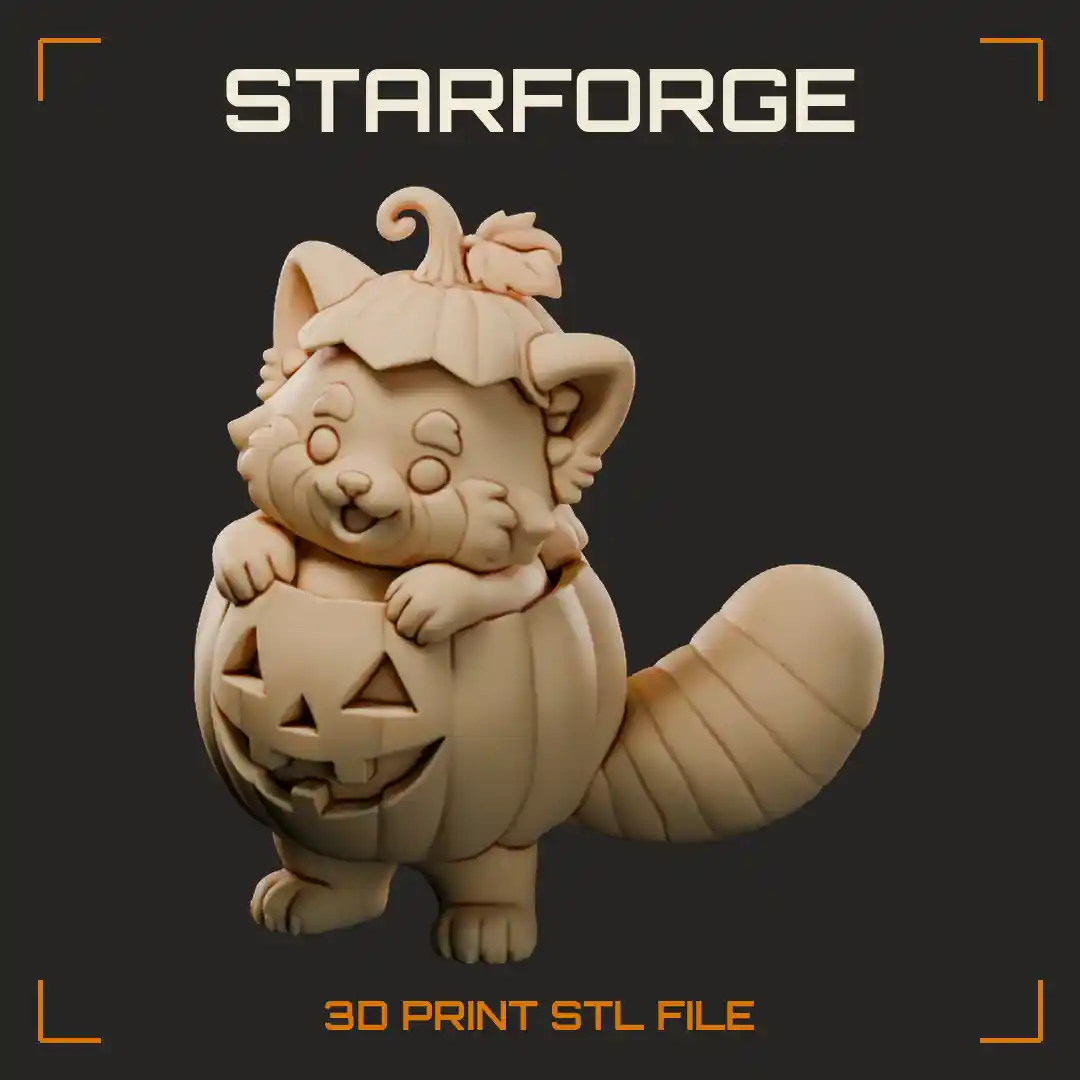 Halloween Red Panda Peeking From Carved Pumpkin With Ringed Tail And Pointed Ears