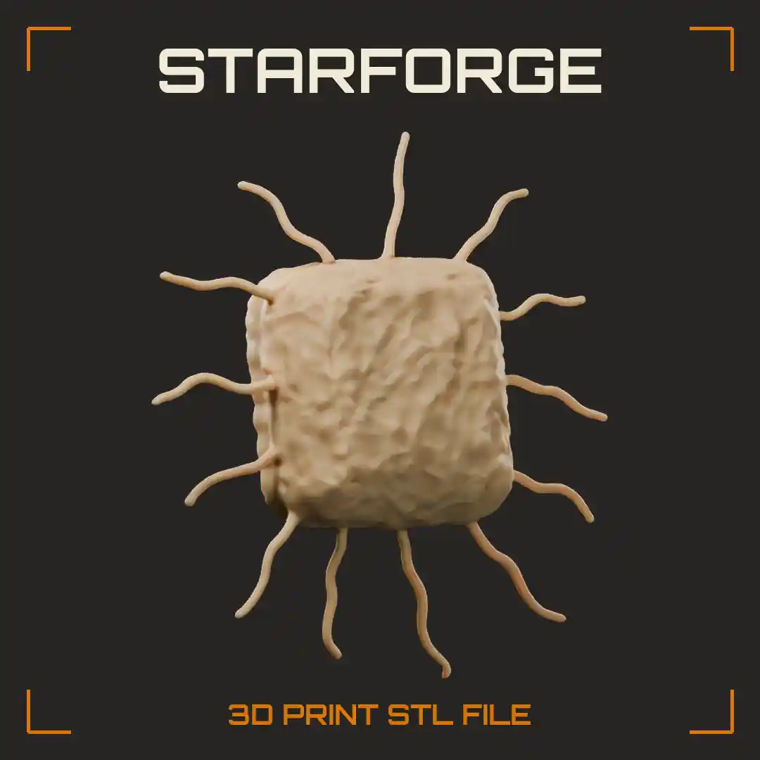 Haloquadratum Square Archaea Flat Cell with Rounded Corners and Radiating Wavy Archaella - 3D Printable STL File