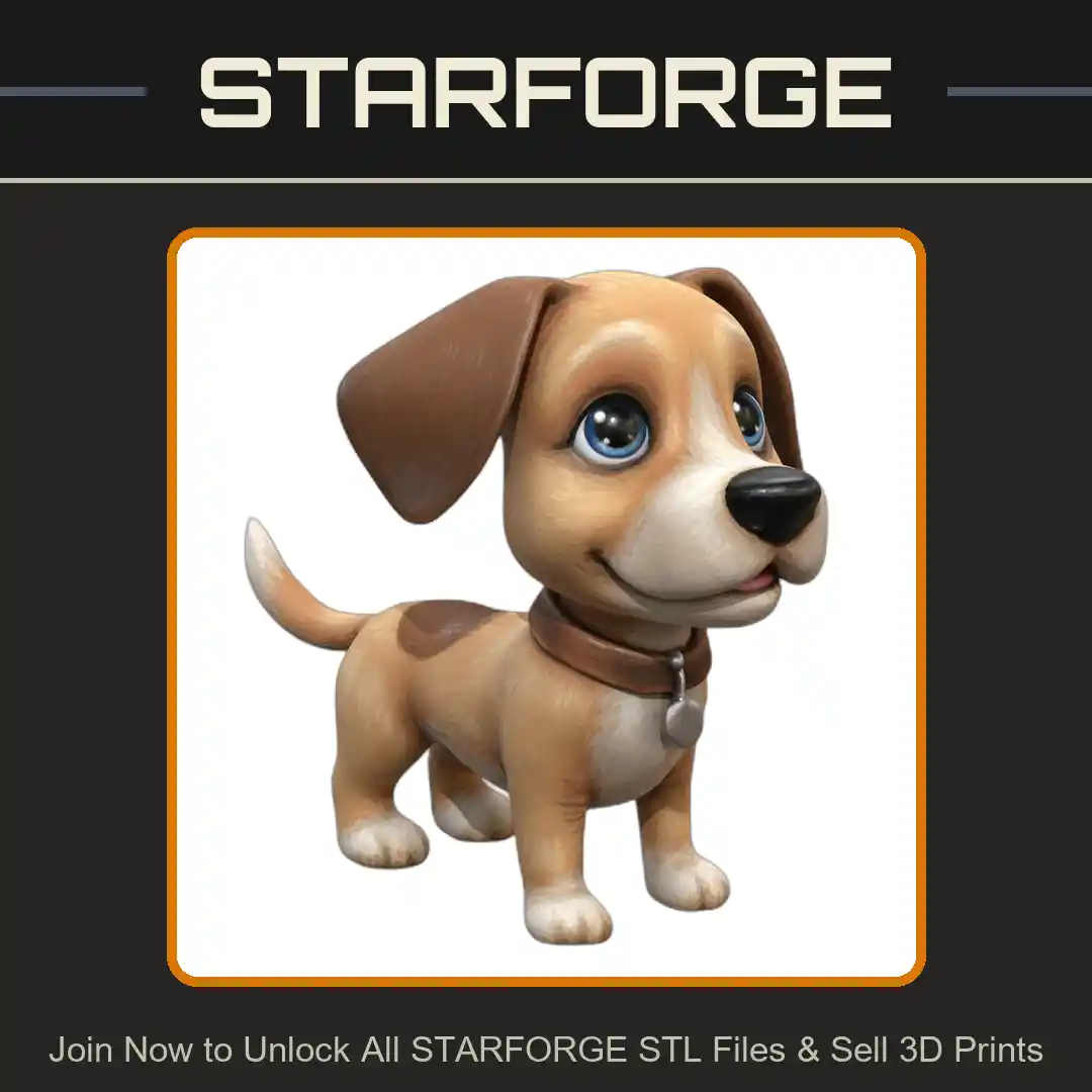 Happy Dog Statue with Collar and Tail Up - 3D Printable STL File