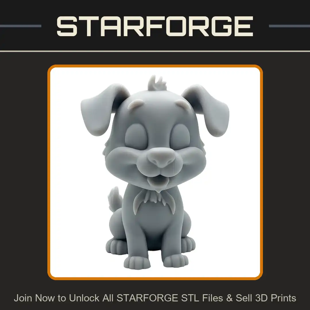 Happy Sitting Chibi Puppy Dog Cartoon Stylized Smiling Tongue Floppy Ears Fur Tuft - View 1 of 2