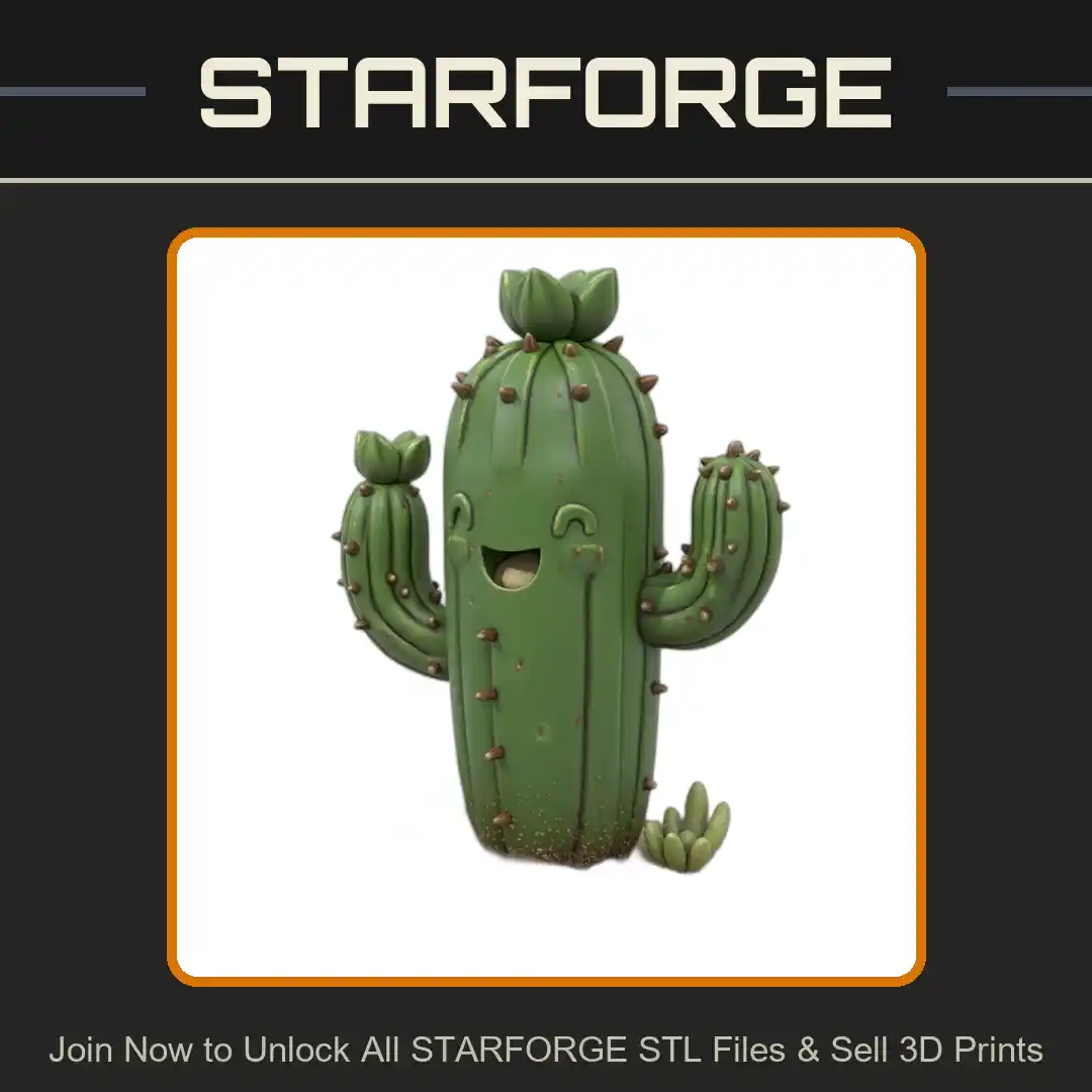 Happy Smiling Cactus with Blossoms and Pot in Cute Anime Style - 3D Printable STL File