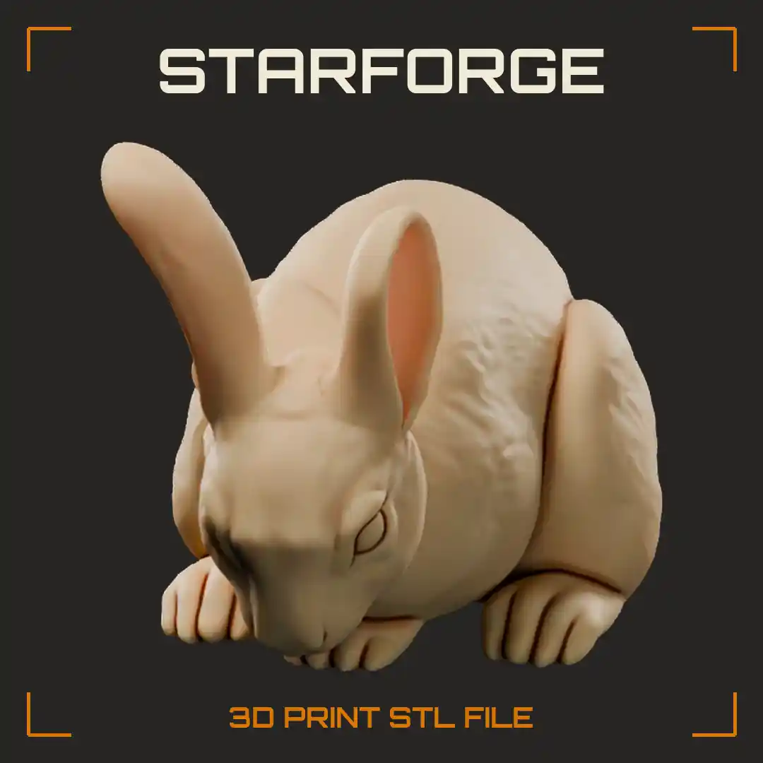 Harlequin Rabbit Crouching With Split Two Tone Face Banded Coat And Upright Ears
