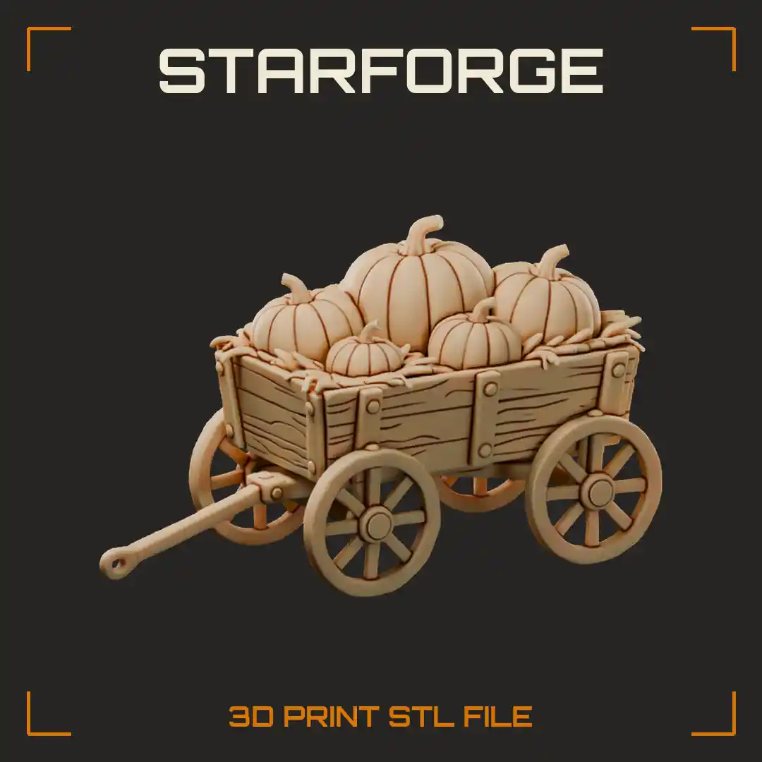 Harvest Pumpkin Wagon with Wooden Spoked Wheels Plank Bed Pumpkins and Pull Handle