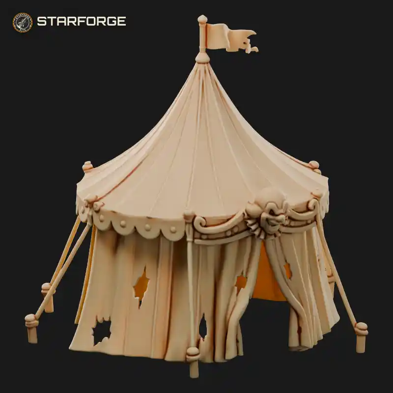 Haunted Circus Tent With Striped Canopy Torn Flags Tent Poles And Ticket Booth
