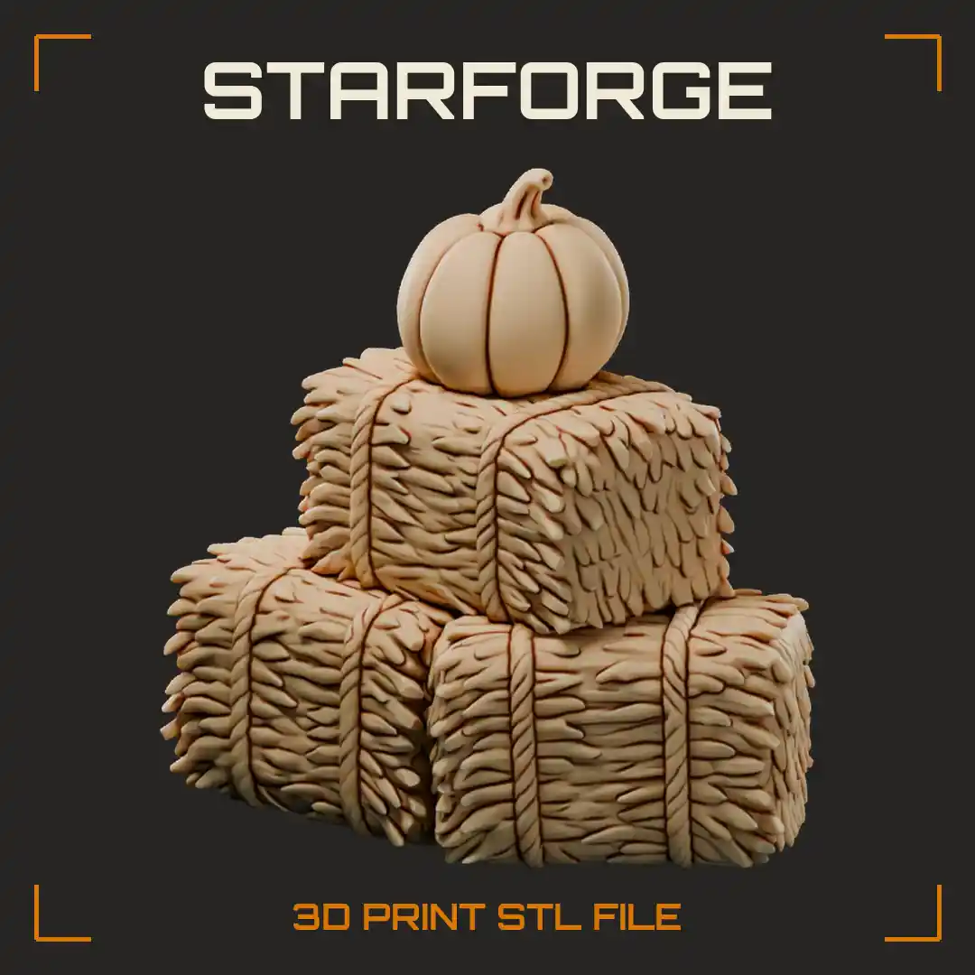 Hay Bale Stack with Twine Bands Straw Texture and Pumpkin on Top