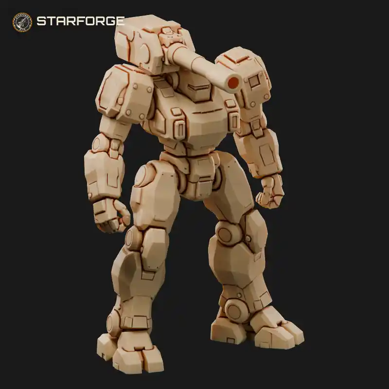 Heavy Artillery Mech With Shoulder Mounted Cannon and Stabilizer Legs