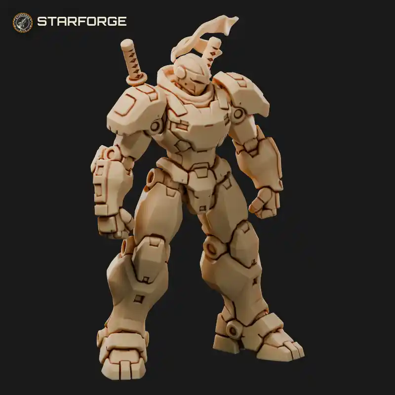 Heavy Robot Ninja Mech with Folded Blades Shuriken Shoulders and Masked Head