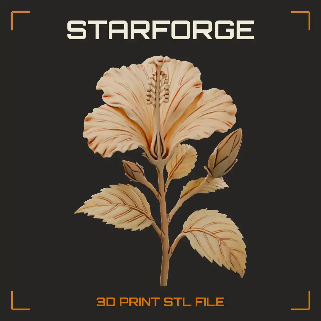 Hibiscus Flower Anatomy with Petals Staminal Column Stigma Pads Ovary Buds and Leaves - 3D Printable STL File