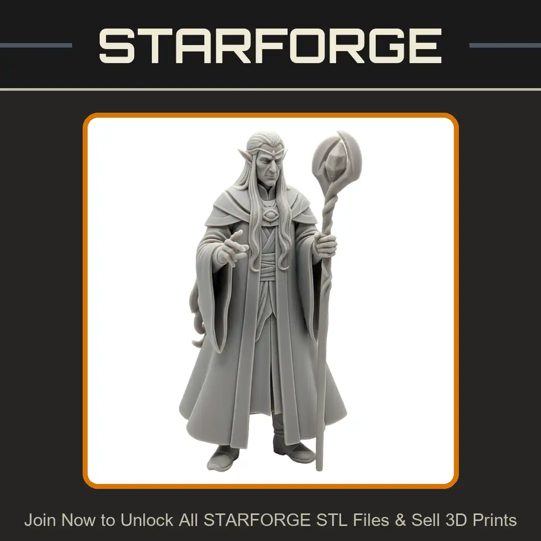 High Elf Archmage Wizard Long Hair Pointed Ears Layered Robes Crystal Staff Eye Amulet Circlet - View 1 of 2