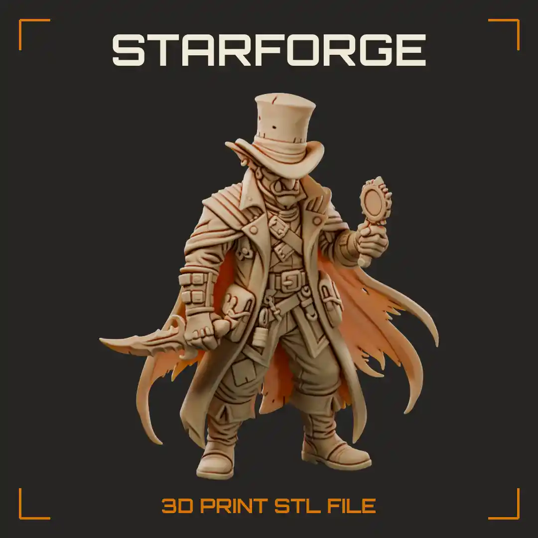 Hobgoblin Rogue in Top Hat and Tattered Cloak with Curved Dagger and Hand Mirror