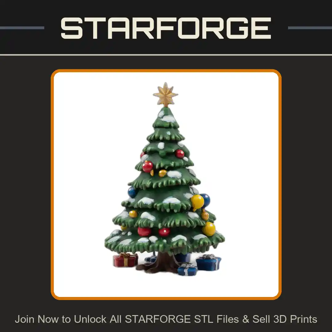 Holiday Decor Snow-Covered Christmas Tree with Star and Gifts - 3D Printable STL File