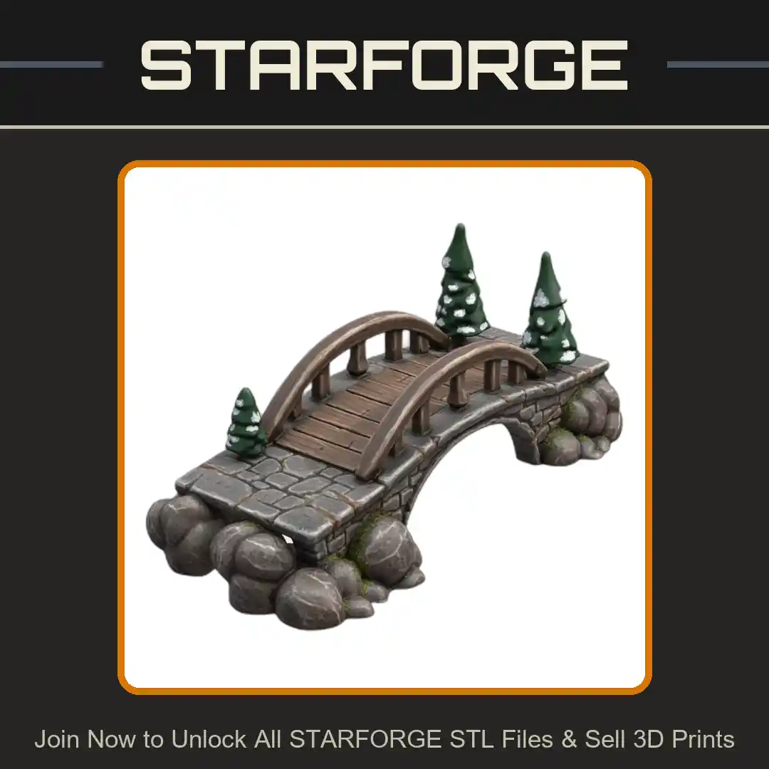 Holiday Decor Snowy Bridge with Festive Pines for Christmas Village - 3D Printable STL File