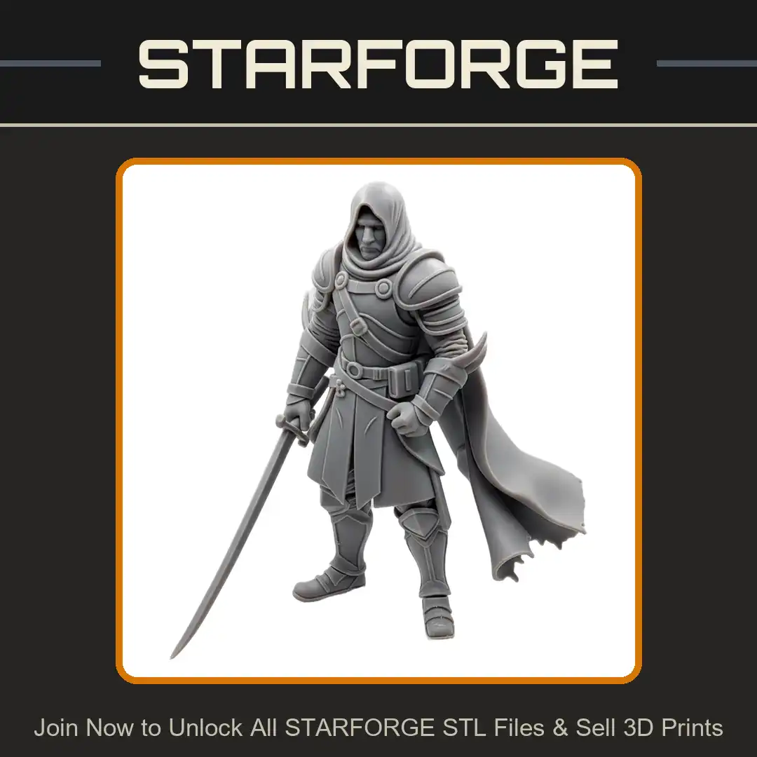 Hooded Armored Warrior Tattered Cape Longsword Spiked Vambrace Segmented Cuirass Pouch - View 1 of 2