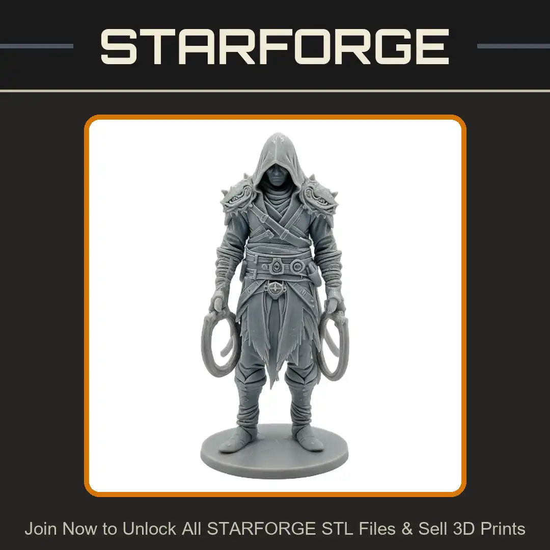 Hooded Assassin Dual Chakrams Ring Blades Monster Face Pauldrons Spiked Armor Loincloth - View 1 of 2