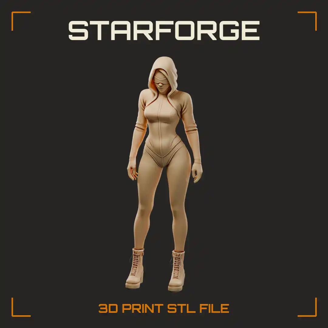 Hooded Cyberpunk Data Thief in Zippered Bodysuit with Lace-Up Combat Boots - 3D Printable STL File
