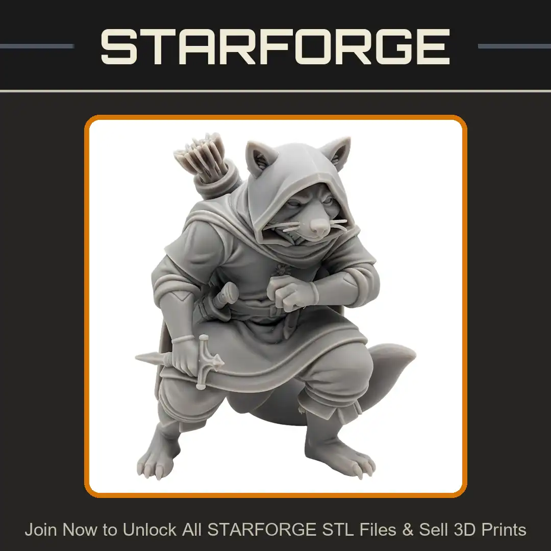 Hooded Fox Rogue Assassin Crouching Dagger Quiver Arrows Bushy Tail Cloak Bracers - View 1 of 2