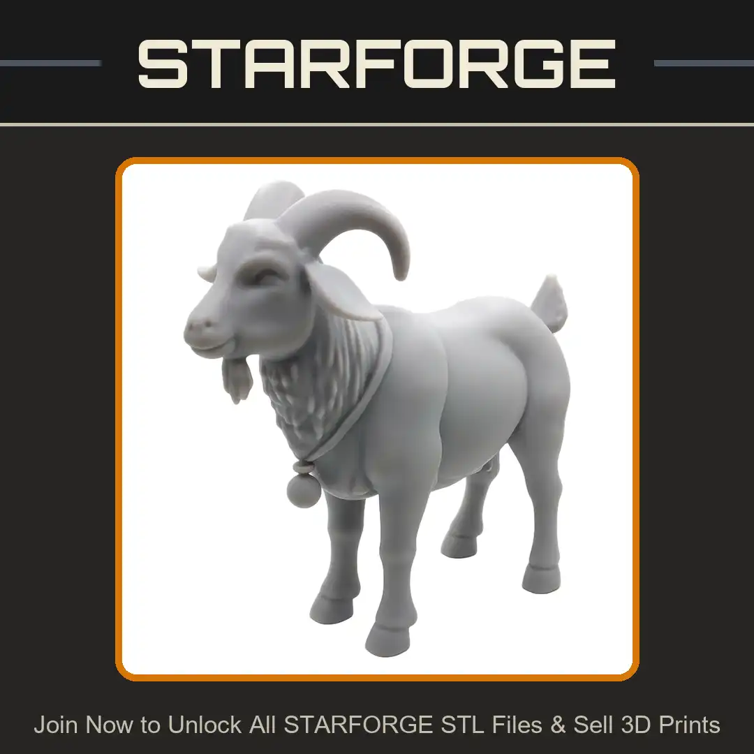 Horned Billy Goat Standing Ram Curved Horns Beard Goatee Wattles Collar Bell Hooves - View 1 of 2