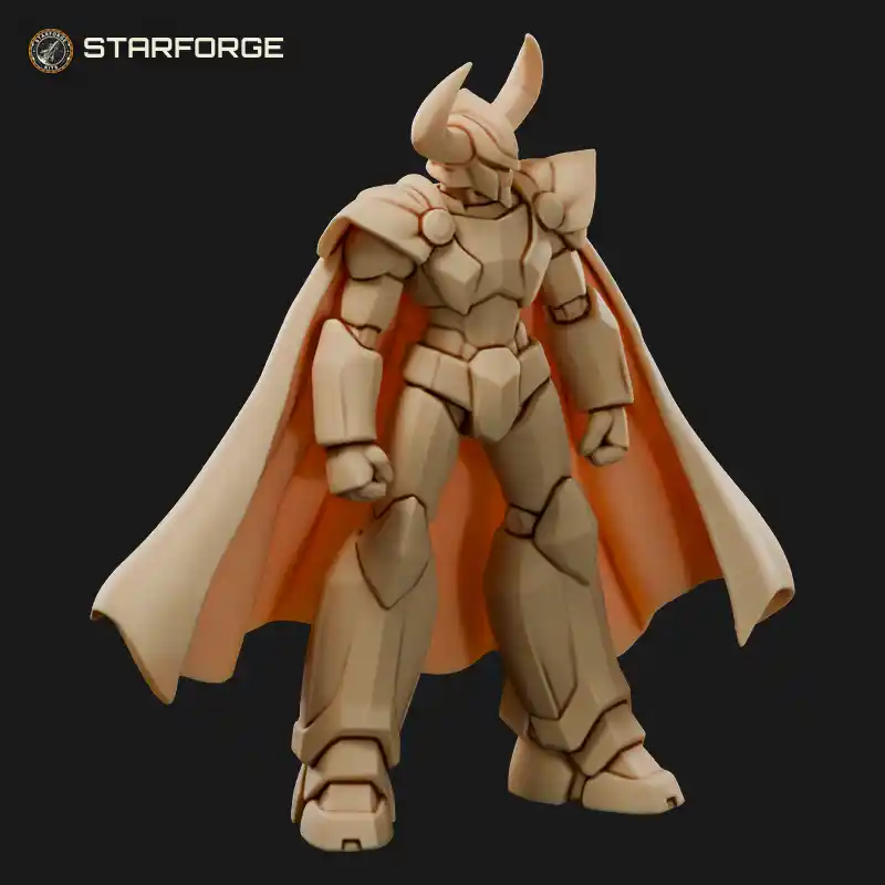 Horned Commander Mecha With Cape Shoulder Armor and Antenna Crest