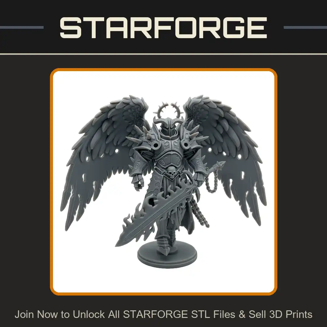 Horned Fallen Angel Spiked Halo Tattered Wings Skull Armor Flame Greatsword Chains - View 1 of 2