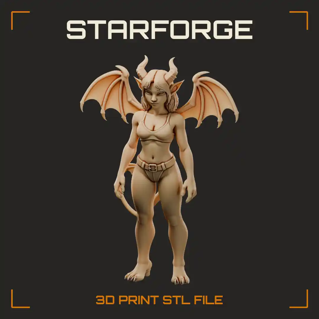 Horned Gargoyle Girl with Bat Wings Hooked Tail and Clawed Feet in Bikini Top