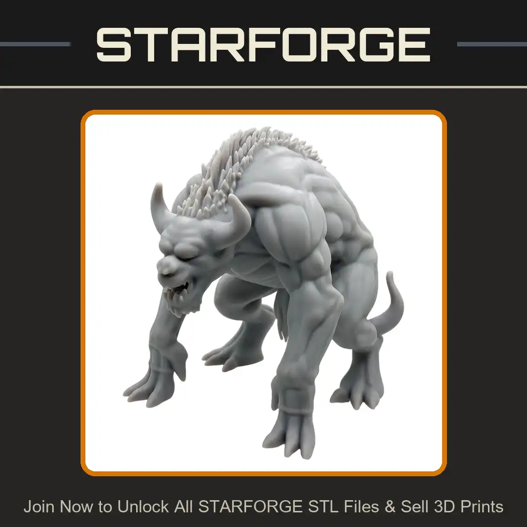 Horned Spiked Muscular Brute Crouching Snarling Fanged Quillback Beast Clawed Behemoth - View 1 of 2